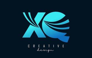 creatief blauwe letters xq xq-logo met leidende lijnen en wegconceptontwerp. letters met geometrisch ontwerp. vector