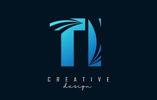 creatieve blauwe letters ti ti-logo met leidende lijnen en wegconceptontwerp. letters met geometrisch ontwerp. vector