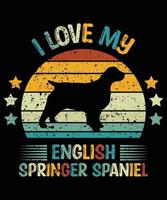 grappige engelse springer spaniel vintage retro zonsondergang silhouet geschenken hondenliefhebber hondenbezitter essentieel t-shirt vector