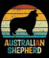 grappige Australische herder vintage retro zonsondergang silhouet geschenken hondenliefhebber hondenbezitter essentieel t-shirt vector