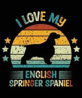 grappige engelse springer spaniel vintage retro zonsondergang silhouet geschenken hondenliefhebber hondenbezitter essentieel t-shirt vector