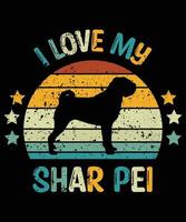 grappige shar pei vintage retro zonsondergang silhouet geschenken hondenliefhebber hondenbezitter essentieel t-shirt vector