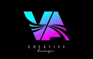 creatieve kleurrijke letters va va-logo met leidende lijnen en wegconceptontwerp. letters met geometrisch ontwerp. vector
