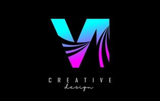 creatieve kleurrijke letters vi vi-logo met leidende lijnen en wegconceptontwerp. letters met geometrisch ontwerp. vector