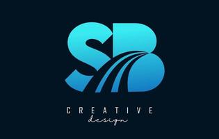 creatieve blauwe letters sb sb-logo met leidende lijnen en wegconceptontwerp. letters met geometrisch ontwerp. vector