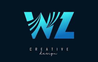 creatief blauwe letters wz wz-logo met leidende lijnen en wegconceptontwerp. letters met geometrisch ontwerp. vector