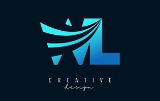 creatieve blauwe letters wl wl-logo met leidende lijnen en wegconceptontwerp. letters met geometrisch ontwerp. vector