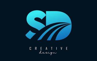 creatief blauwe letters sd sd-logo met leidende lijnen en wegconceptontwerp. letters met geometrisch ontwerp. vector