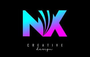 creatieve kleurrijke letters nx nx-logo met leidende lijnen en wegconceptontwerp. letters met geometrisch ontwerp. vector