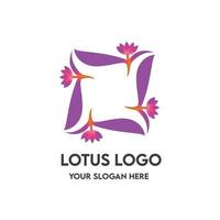 lotusbloem logo met florale lijn kunststijl en visitekaartje ontwerpsjabloon premium vector