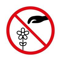 bloemen plukken verbod vector teken op witte achtergrond
