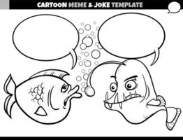 cartoon meme-sjabloon met tekstballon en komische vis vector