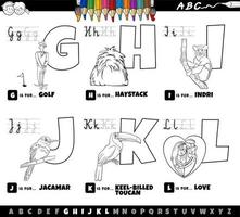 educatieve cartoon Alfabetletters ingesteld van g tot l kleurplaat vector