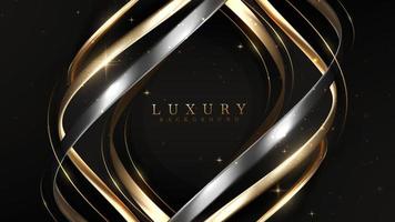 zwarte luxe achtergrond met gouden curve decoratie en glitter lichteffecten elementen.