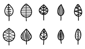 set doodle geïsoleerde zwarte abstracte bladeren. verzameling handgetekende gevallen bladeren. herfst vectorillustratie. vector