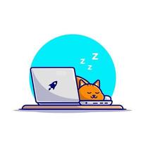 schattige kat slapen op laptop met koffiekopje cartoon vector pictogram illustratie. dierlijke technologie pictogram concept geïsoleerde premium vector. platte cartoonstijl