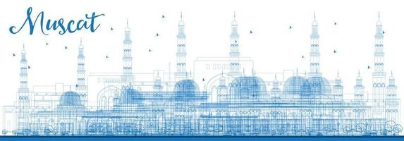 schets de skyline van muscat met blauwe gebouwen. vector