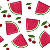 watermeloen en kersenpatroon. helder, sappig, fris, zomers. geschikt voor textiel of achtergronden. cartoon vectorillustratie vector