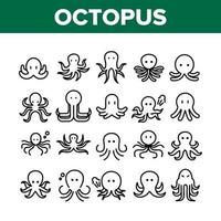 octopus oceaan weekdier collectie iconen set vector