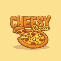 cheesy pizza hand getekende vector doodle illustratie vectorafbeelding van perfect voor fast food, pizzeria, café, t-shirt, sticker, print, banner, bar, restaurant ect