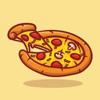 illustratie vectorafbeelding van schattige pizza met cartoon stijl hand tekenen goed voor restaurant, t-shirt, print, sticker, café, logo, embleem, promotie enz vector