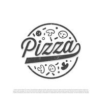 pizza logo met vintage stijl premium kwaliteit Italiaanse pizza fastfood straat café menu promotie teken in eenvoudige hand getrokken ontwerp vectorillustratie vector