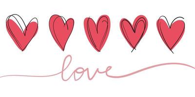 doodle-harten, een verzameling gekleurde, met de hand getekende liefdesharten. vectorillustratie. vector