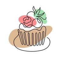 een lijn kunst van cake met bessen. handgetekende logo. café en bakkerijconcept. vectorillustratie geïsoleerd op een witte achtergrond. vector