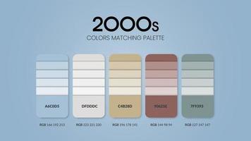 Ideeën voor kleurenschema's uit de jaren 2000. kleurentrends combinaties en paletgids. voorbeeld van tafelkleurtinten in rgb en hex.color staal voor mode, huis, interieurontwerp of cataloque.colour grafiekvector. vector