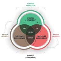 werkgeversmerkdiagram is een strategie die uw cultuur, visie en doel gebruikt en een authentiek verhaal creëert om de werknemerservaring van de organisatie te verbeteren. cultuur en bedrijfsstrategieconcept vector