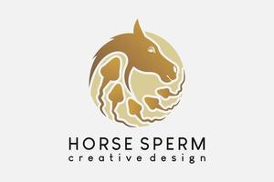 paardensperma logo-ontwerp, paardenhoofd silhouet en sperma icoon in cirkel met creatief concept vector