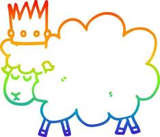 regenbooggradiënt lijntekening cartoon schapen die kroon dragen vector