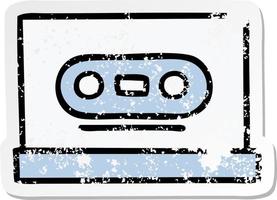 verontruste sticker van een leuke cartoon retro cassette vector