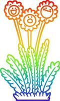 regenbooggradiënt lijntekening cartoon blije bloemen vector