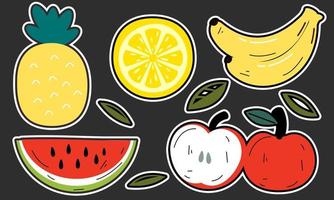 doodle fruit. natuurlijk tropisch fruit, biologisch fruit of vegetarisch eten. vector geïsoleerde pictogrammen