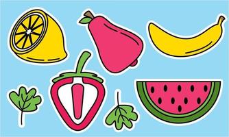 doodle fruit. natuurlijk tropisch fruit, biologisch fruit of vegetarisch eten. vector geïsoleerde pictogrammen