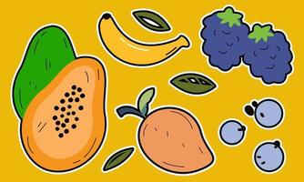 doodle fruit. natuurlijk tropisch fruit, biologisch fruit of vegetarisch eten. vector geïsoleerde pictogrammen