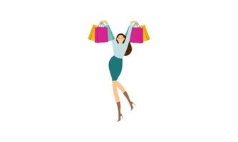 winkelende vrouw met tassen illustratie logo vector