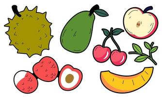 doodle fruit. natuurlijk tropisch fruit, biologisch fruit of vegetarisch eten. vector geïsoleerde pictogrammen