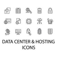 datacenter en hosting pictogrammen instellen. datacenter en hostingpakket symbool vectorelementen voor infographic web vector