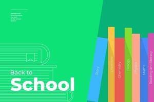 terug naar school minimale trendy horizontale poster met boek en tekst. seizoen educatieve reclame achtergrond groene kleur creatieve flyer ontwerp. platte eenvoudige minimalistische vector eps banner