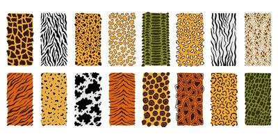 safari dieren huid naadloze patroon set. zoogdieren vacht. vector