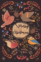 wenskaart met wintervogels en de inscriptie vrolijk kerstfeest. vectorafbeeldingen. vector