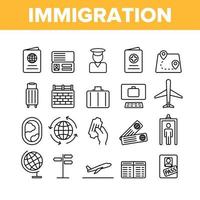 immigratie, in het buitenland reizen vector lineaire pictogrammen set