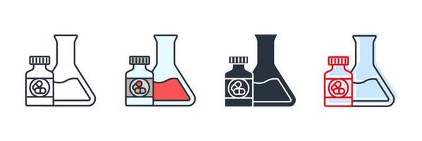 farmacologie pictogram logo vectorillustratie. reageerbuis en fles pil symboolsjabloon voor grafische en webdesign collectie vector