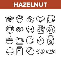 hazelnoot biologisch voedsel collectie iconen set vector