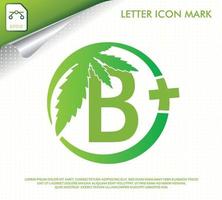 letter b met groen cannabisblad vector logo-ontwerp