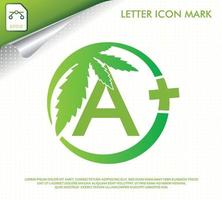 letter a met groen cannabisblad vector logo-ontwerp