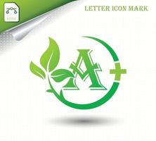 letter a met groene blad vector sjabloon