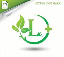 letter l met groen blad vector sjabloon